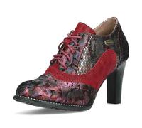 Laura Vita Damen Pumps Schnürpumps Derby Metallic Blumen Muster Alcbaneo 162, Größe:37 EU, Farbe:Rot