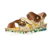 Laura Vita Damen Sandale DREI Riemen aus Leder mit Blumenmuster Brcuelo 06