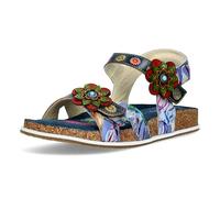 Laura Vita Damen Sandale Leder mit Blumenmuster und Blütenapplikation Brcyano 12, Größe:37 EU, Farbe:Blau