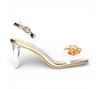 Laura Vita Damen-Sandalen Mira 01, durchsichtig-golden, zum Hineinschlüpfen, Cinderella-Stil, spitz zulaufender Absatz, Knöchelriemen