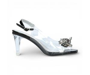 Laura Vita Damen-Sandalen Mira 01, durchsichtig schwarz, zum Hineinschlüpfen, Cinderella-Absatz EU 38