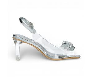 Laura Vita Damen-Sandalen Mira 01, durchsichtig silberfarben, zum Hineinschlüpfen, Cinderella-Absatz EU40