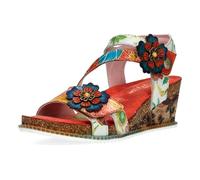 Laura Vita Damen-Espadrilles „Bonito 32“ aus orangefarbenem Leder mit Blumenmuster und Keilabsatz US 39