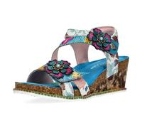 Laura Vita Damen Sandalette aus Leder mit floralem Muster Bonito 32, Größe:38 EU, Farbe:Türkis