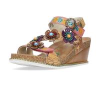 Laura Vita Damen Sandalette Blumen Keilabsatz Leder Bonito 524, Größe:39 EU, Farbe:Beige