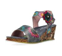 Laura Vita Damen Sandalette Boho Leder mit Lasercut und Blumenmuster Bonito 35, Größe:40 EU, Farbe:Grau