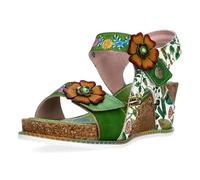 Laura Vita Damen Sandalette Boho mit Blumenmuster und Keilabsatz Bonito 38, Größe:38 EU, Farbe:Grün