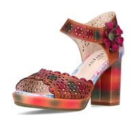 Laura Vita Damen Sandalette farbenfroh mit geometrischen Muster NACIO-325, Größe:38 EU, Farbe:Rot