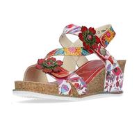 Laura Vita Damen Sandalette Keilabsatz in Korkoptik und Blumenmuster Bonito 27, Größe:39 EU, Farbe:Rot