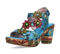 Laura Vita Damen Sandalette Kork Plateau Blüten Blockabsatz NELLAO 33, Größe:37 EU, Farbe:Blau