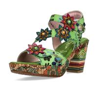 Laura Vita Damen Sandalette Kork Plateau Blüten Blockabsatz NELLAO 33, Größe:37 EU, Farbe:Grün