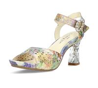 Laura Vita Damen Sandalette Leder Metallic Strass Cutouts Blumen Muster NINO 01, Größe:40 EU, Farbe:Gelb