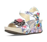 Laura Vita Damen Sandalette Leder mit Blumenmuster und Keilabsatz Barry 36, Größe:38 EU, Farbe:Grau