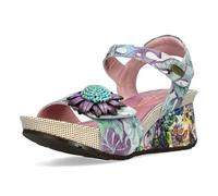 Laura Vita Damen Sandalette Leder mit Blumenmuster und Keilabsatz Barry 36, Größe:39 EU, Farbe:Violett