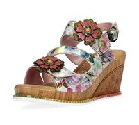 Laura Vita Damen Sandalette Leder mit Blumenmuster und Metallic Glanz Ballon 22