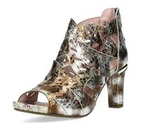 Laura Vita Damen Sandalette Leder Schaft Muster floral Peeptoe Cutout Albane 048, Größe:39 EU, Farbe:Braun