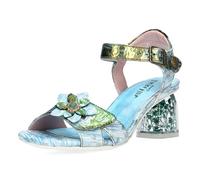 Laura Vita Damen Sandalette Metallic Schimmer Blumenapplikation Framboiseo 16, Größe:39 EU, Farbe:Blau