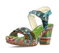 Laura Vita Damen Sandalette Mikrofaser Decksohle mit Blumen NELLAO-17, Größe:39 EU, Farbe:Grün