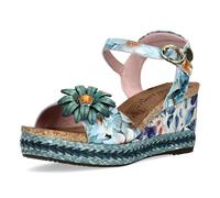 Laura Vita Damen-Espadrilles Facyo 75 aus blauem Leder mit Blumenmuster und Keilabsatz EU40