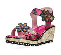 Laura Vita Damen Sandalette Plateau und Keilabsatz Blütenapplikation Ballon 08, Größe:38 EU, Farbe:Pink