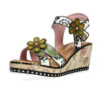 Laura Vita Damen Ballon 08 Beige Espadrille-Sandalen aus Leder mit Keilabsatz und Blumenmuster EU 38