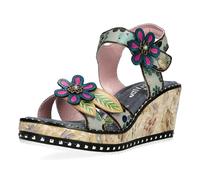 Laura Vita Damen Sandalette Plateau und Keilabsatz Blütenapplikation Ballon 08, Größe:39 EU, Farbe:Grau