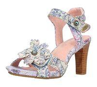 Laura Vita Damen Sandalette Sandale Blüten Klettverschluß Absatz Alcbaneo 60, Größe:39 EU, Farbe:Blau