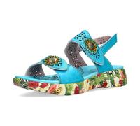 Laura Vita Damen Sandalette Stanzung Niete Blüten Plateau Klett SANAO 53, Größe:41 EU, Farbe:Türkis
