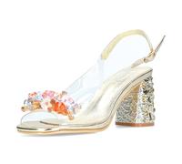 Laura Vita Damen Sandalette transparent und mit Perlen besetzt Marlen_02, Größe:40 EU, Farbe:Gold