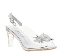 Laura Vita Damen-Sandalen Mira 01, durchsichtig silberfarben, zum Hineinschlüpfen, Cinderella-Absatz EU40