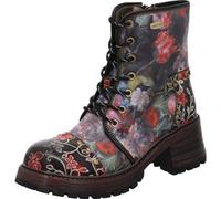 Laura Vita Damen Schnürboots Kleo 03 mit Blumen Print auf Echtleder und massiven Blockabsatz. schwarz Gr. 41