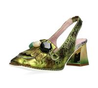 Laura Vita Damen Slingback Pumps Dekorsteine Fransen Glanz HICMIMO 15, Größe:39 EU, Farbe:Grün
