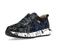 Laura Vita Damen Sneaker Blumen Muster und Schriftzug auf dem Plateau Burton 38, Größe:38 EU, Farbe:Blau