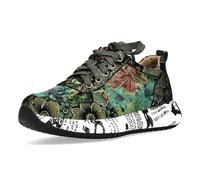 Laura Vita Damen Sneaker Blumen Muster und Schriftzug auf dem Plateau Burton 38, Größe:39 EU, Farbe:Grün