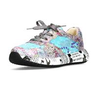 Laura Vita Damen Sneaker Leder Mehrfarbig florales Muster und Schrift Burton 05, Größe:38 EU, Farbe:Türkis
