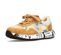 Laura Vita Damen Sneaker Leder Mehrfarbig florales Muster und Schrift Burton 05, Größe:39 EU, Farbe:Braun