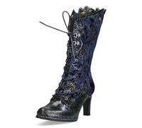 Laura Vita Damen Stiefel florales Muster Spitze und Metallic Glanz Alcbaneo 351, Größe:39 EU, Farbe:Blau