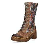 Laura Vita Damen Stiefel Leder Blumenaufdruck Blockabsatz Profilsohle MONAO 01