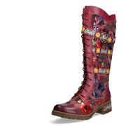 Laura Vita Damen Stiefel Leder mit Blumenmuster Riemen und Schnalle Cocrailo 85, Größe:38 EU, Farbe:Rot