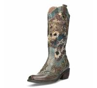 Laura Vita Damen Stiefel Western Cowboy Boot Blumenmuster floral Ercwinao 19, Größe:39 EU, Farbe:Grau