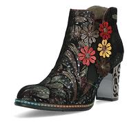 Laura Vita Damen Stiefelette Ankle Boot Blumen Applikation Nieten Ledao 723, Größe:39 EU, Farbe:Grün