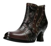 Laura Vita Damen Stiefelette Ankle Boot Leder Stretch Nieten Trend Gicgaso 01, Größe:40 EU, Farbe:Braun