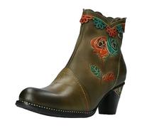 Laura Vita Damen Stiefelette Blockabsatz Blumen modisches Design Alcizeeo 72, Größe:39 EU, Farbe:Braun