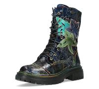 Laura Vita Damen Stiefelette Blumenmuster Blütenapplikation Plateau Kandyo 83, Größe:39 EU, Farbe:Blau