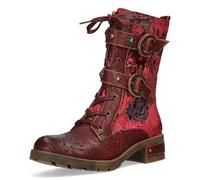 Laura Vita Damen Stiefelette Blumenmuster Leder Riemen und Schnalle Cocrailo 71, Größe:38 EU, Farbe:Rot
