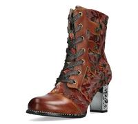 Laura Vita Damen Stiefelette Blumenmuster Nieten und silberner Absatz Ledao 435, Größe:39 EU, Farbe:Braun