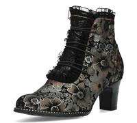 Laura Vita Damen Stiefelette Blumenmuster Rüschen Florale Knöpfe Elcodieo 224, Größe:40 EU, Farbe:Braun