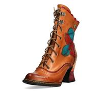 Laura Vita Damen Stiefelette Boho Leder mit Blumen Print und Lochmuster Eleao 15, Größe:38 EU, Farbe:Braun
