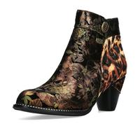 Laura Vita Damen Stiefelette Cowboy Booty mit Leo und Blumenmuster Alcizeeo 17, Größe:38 EU, Farbe:Braun