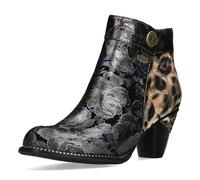 Laura Vita Damen Stiefelette Cowboy Booty mit Leo und Blumenmuster Alcizeeo 17, Größe:39 EU, Farbe:Silber